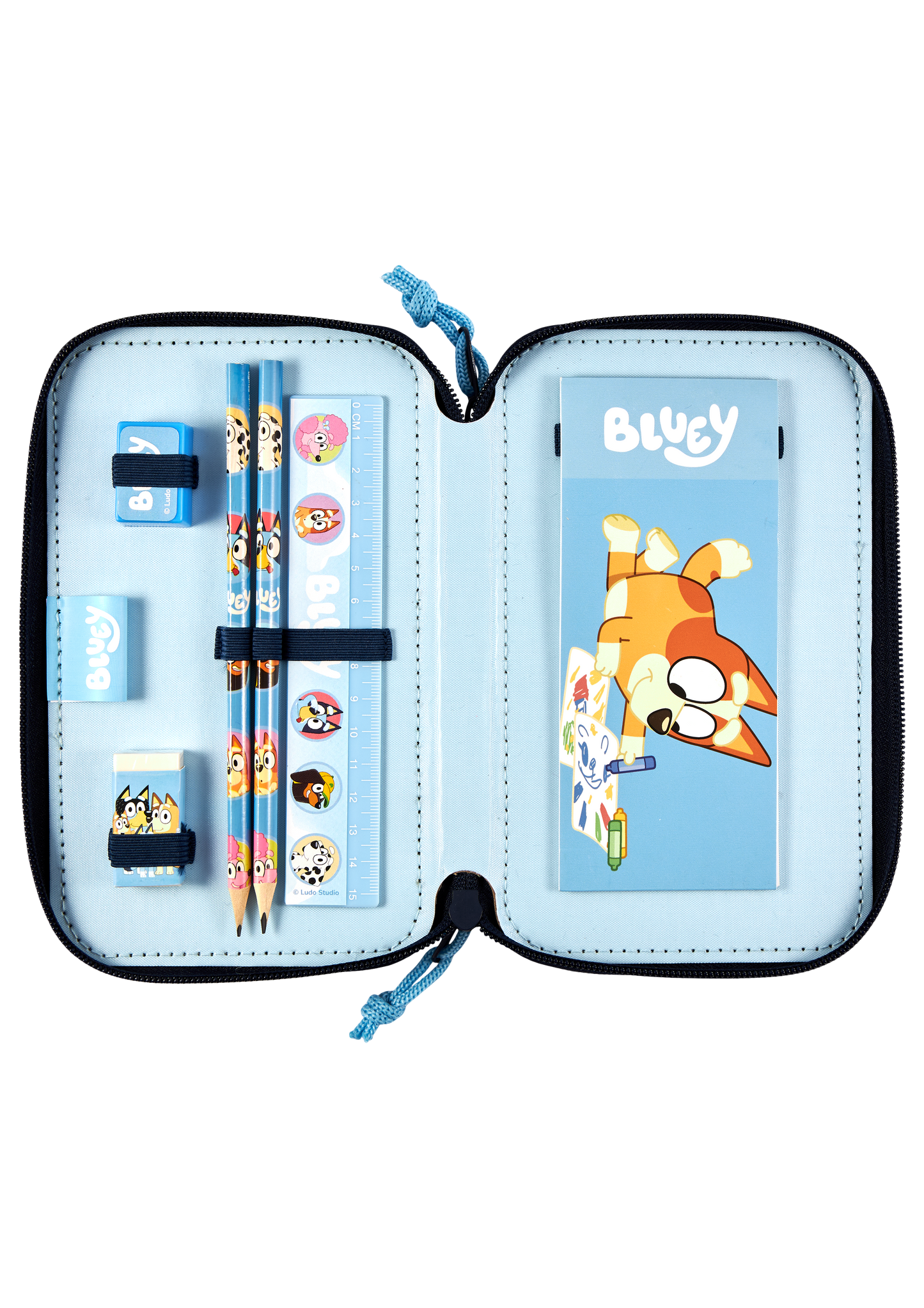 Bluey Double-decker pencil case with 2 zippers with contents