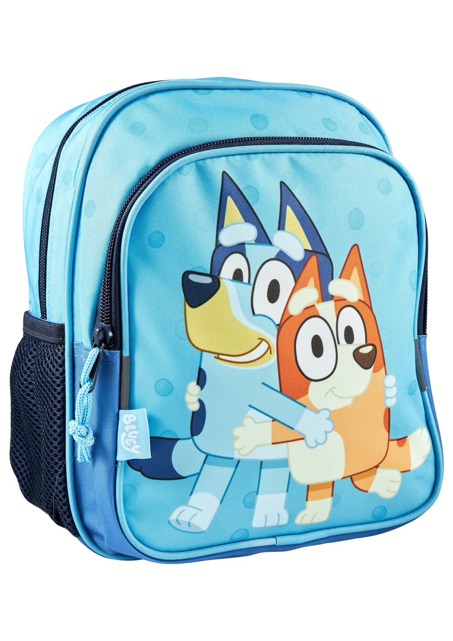 Bluey Small backpack with 2 zipped pockets and side net. 5 L