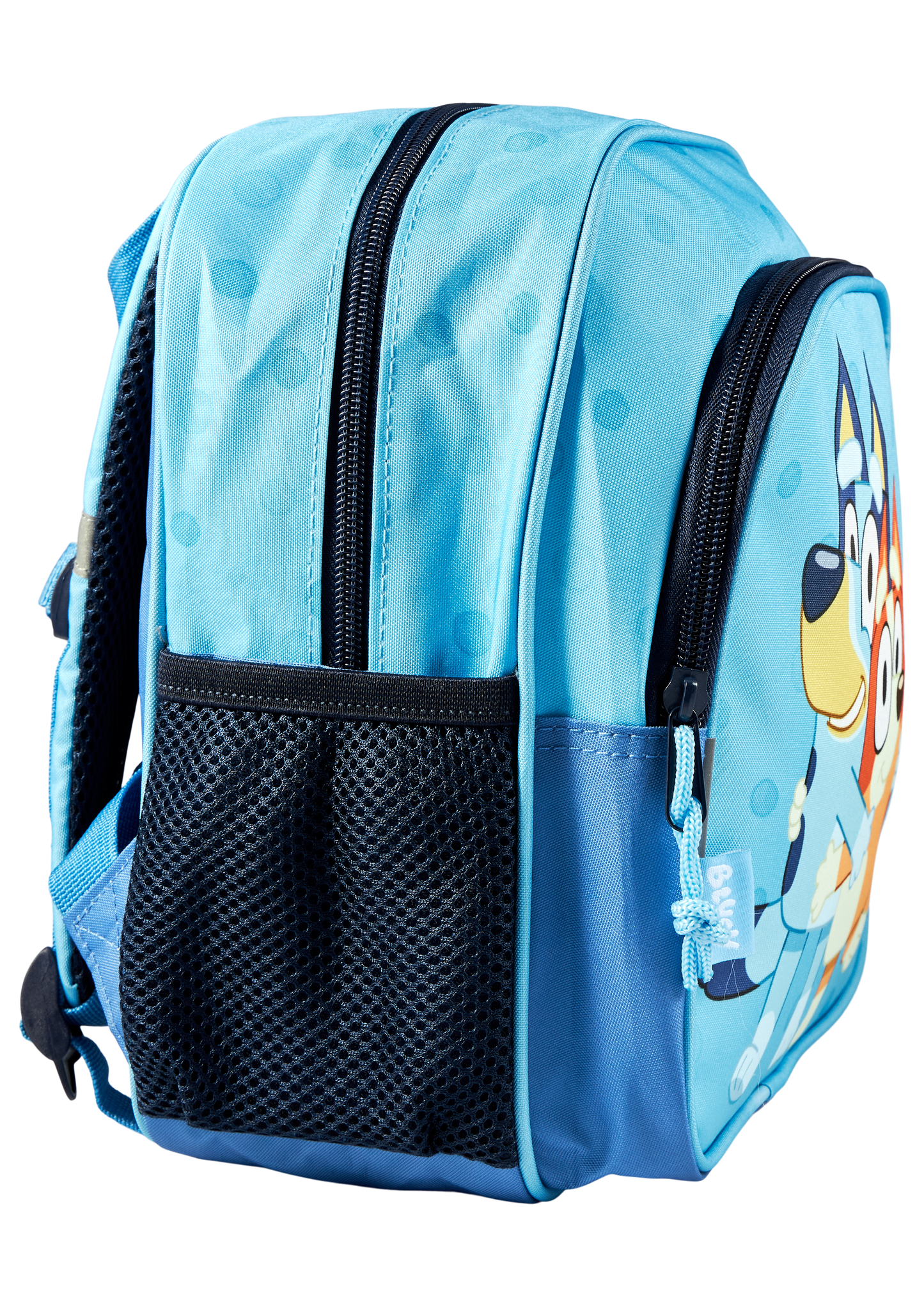 Bluey Small backpack with 2 zipped pockets and side net. 5 L