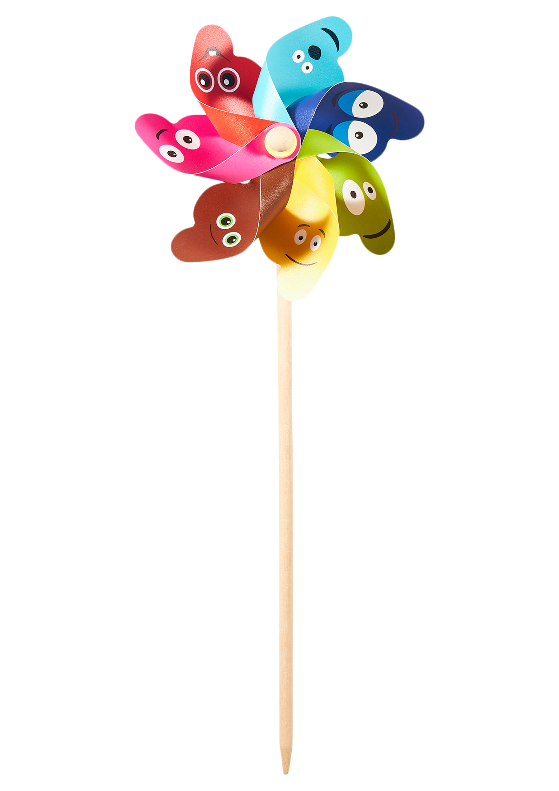 Disse små , farverige og glimtende vindmøller er sat fast på en træpind. De små vindmøller er sjove at have stående udenfor i en urtepotte, et blomsterbed, på barnevognen eller flere andre steder. Så kan I følge med i vindens magt.