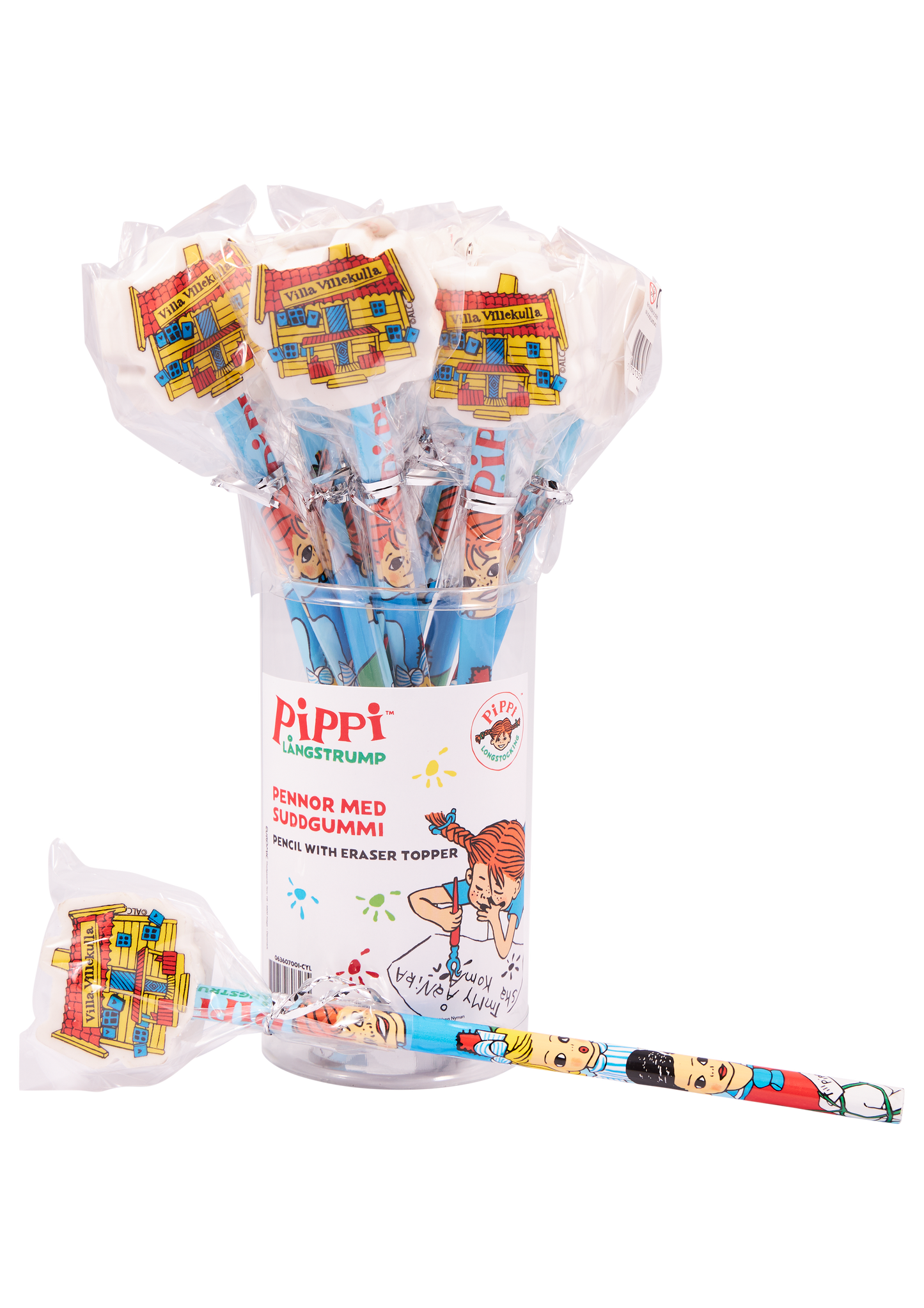Pippi & Hr. Nilsson 12 blyanter med toppe - i spand