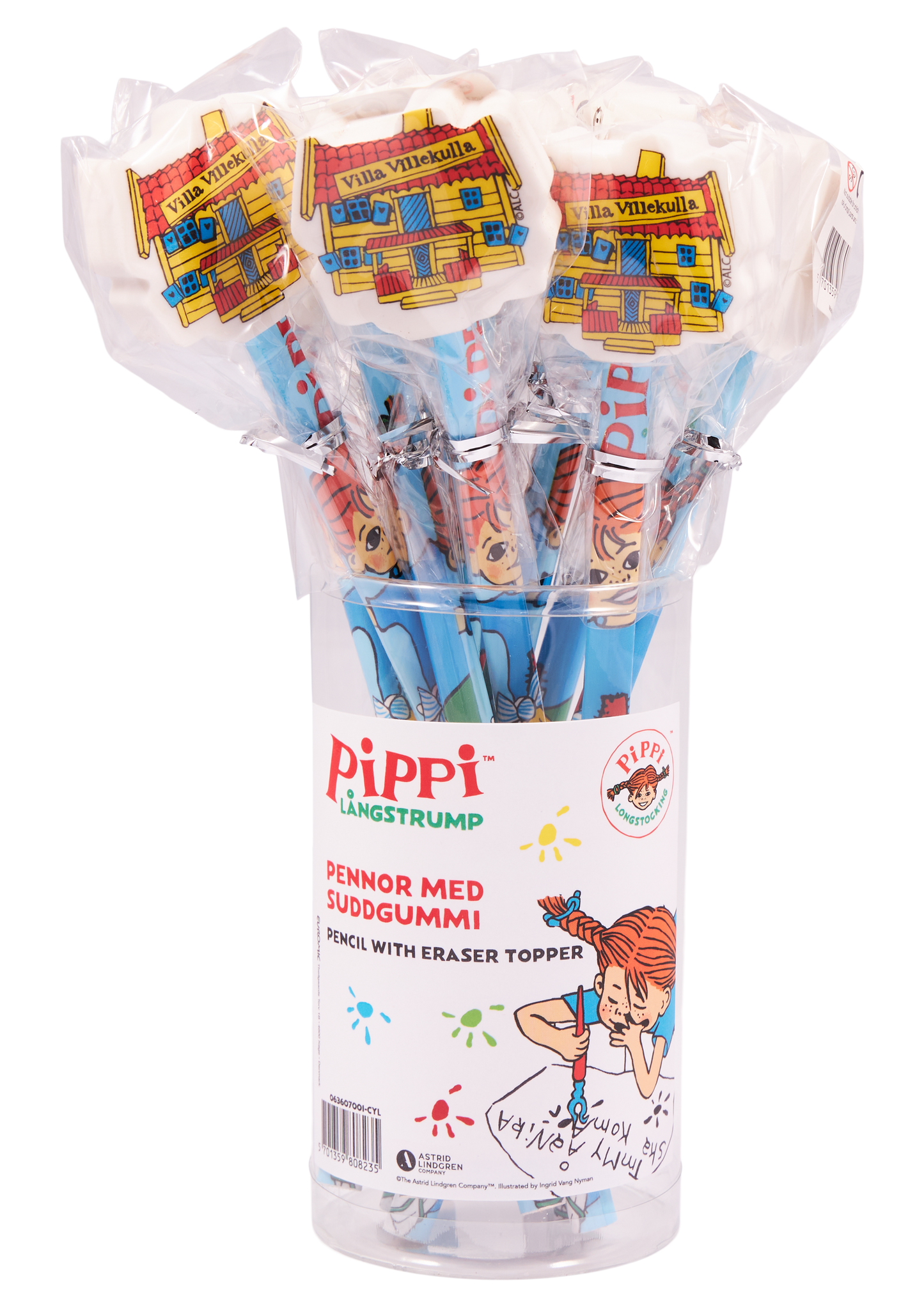 Pippi & Hr. Nilsson 12 blyanter med toppe - i spand