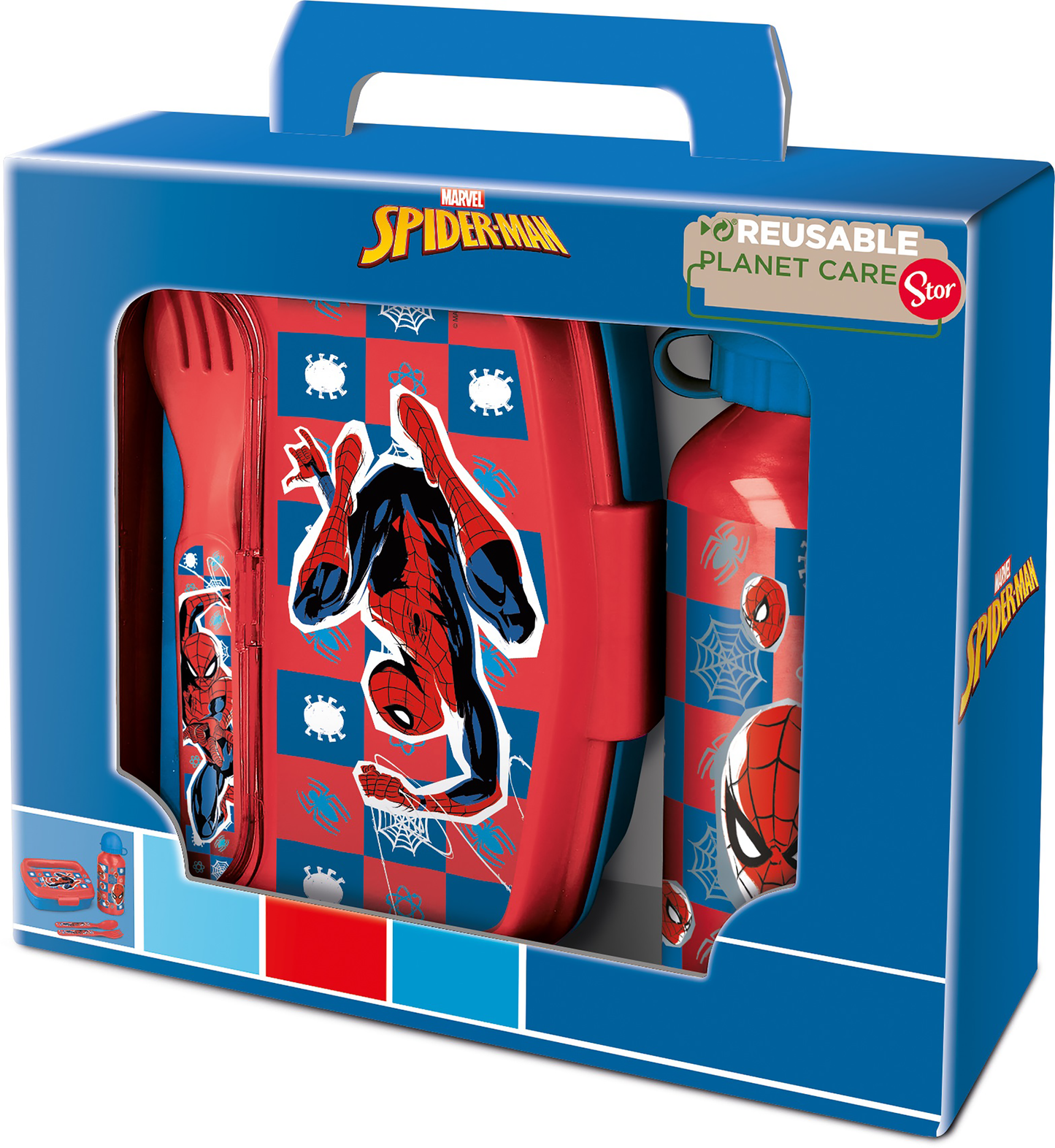 Spiderman lunchbox set med. Aluminiumflaska & bestick