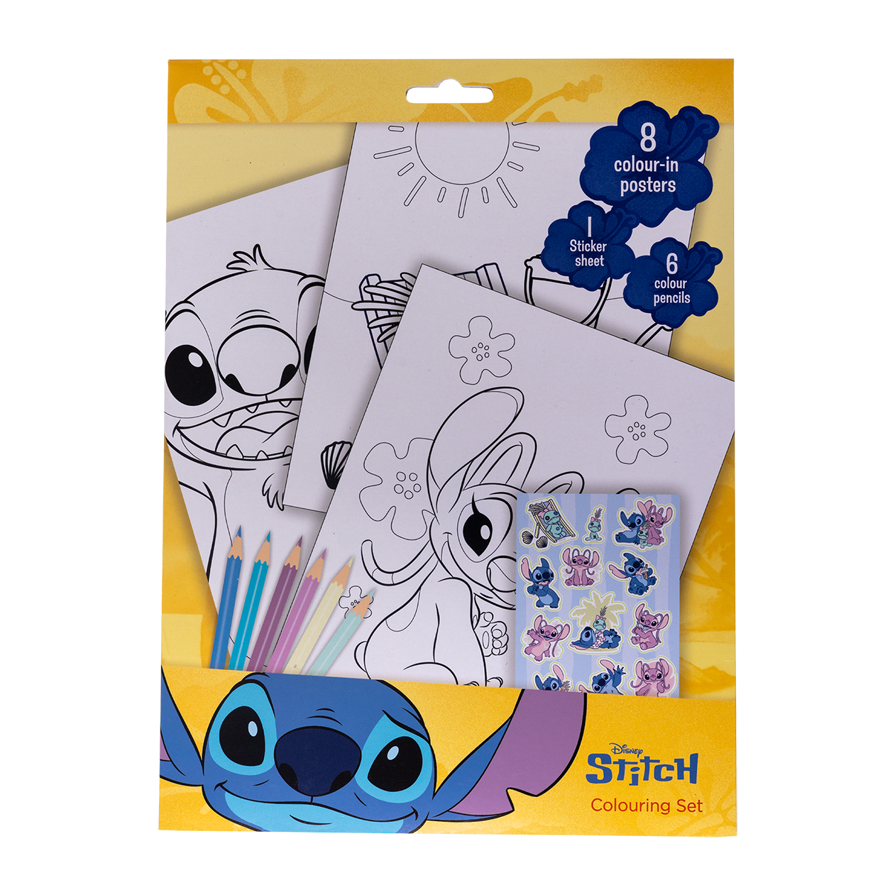 STITCH, Coloring set w/6 col. pencils, stickers