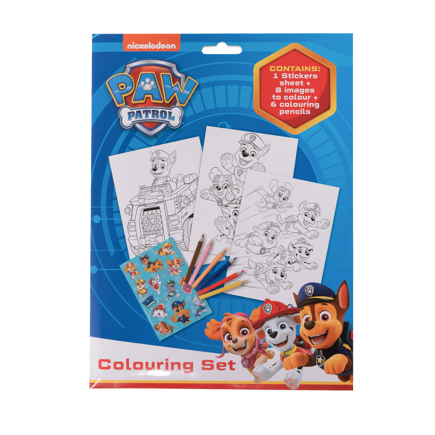 Paw Patrol Coloring set with coloring pages and 6 sharpened colored pencils