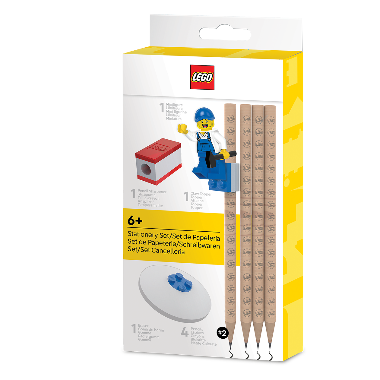 LEGO® Blyant Sæt med Minifigur, Blyantspidser og Viskelæder