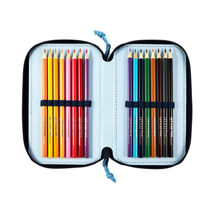 Bluey Dobbeltdækker penalhus med 2 lynlåse med indhold