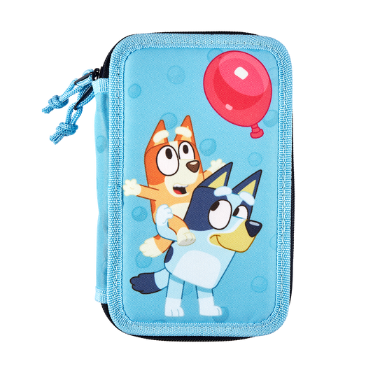 Bluey Double-decker pencil case with 2 zippers with contents