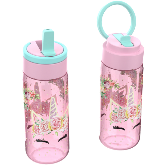 Enhjørning blomst Drikkedunk med fliptop drikketud 500ml