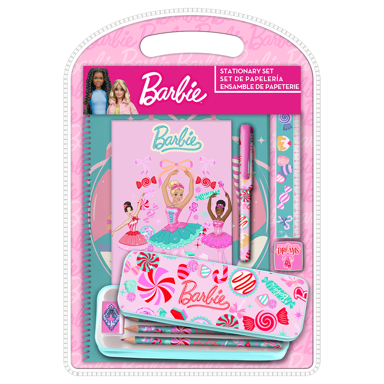 Barbie Nøddeknækker Skrivesæt med metal penalhus og notesbog
