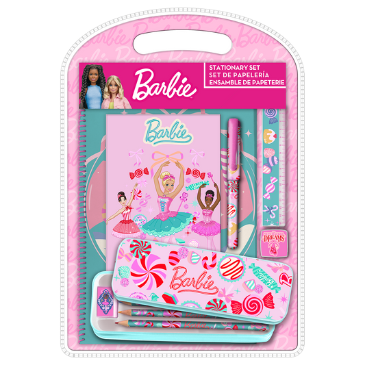 Barbie Nøddeknækker Skrivesæt med metal penalhus og notesbog