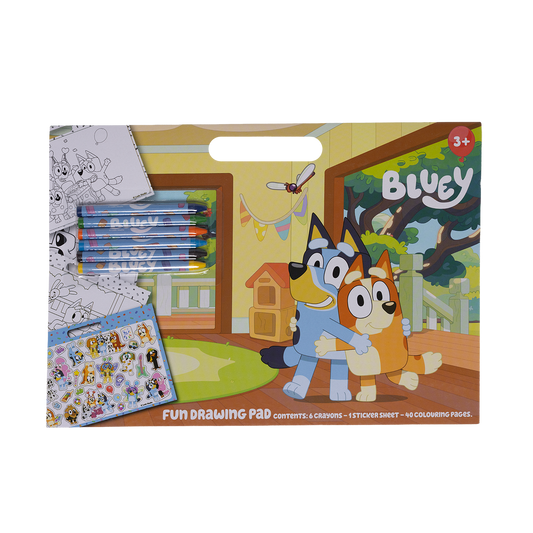 BLUEY, Maleblok A4 med 6 farvekridt + klistermærker