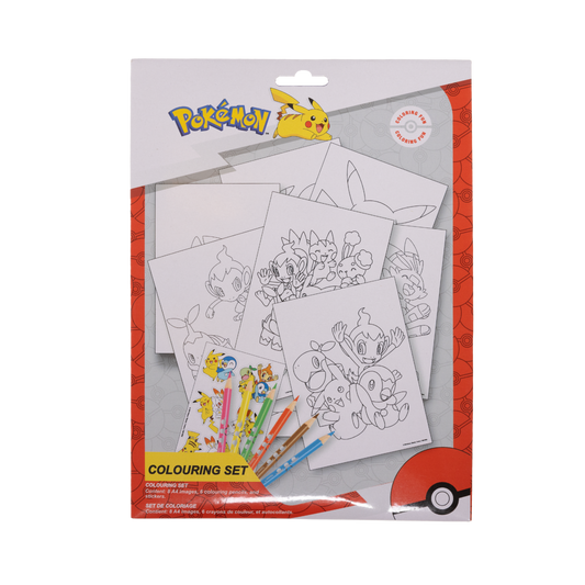 Pokémon Farvesæt med farvelægnings ark og 6 spidsede farveblyanter