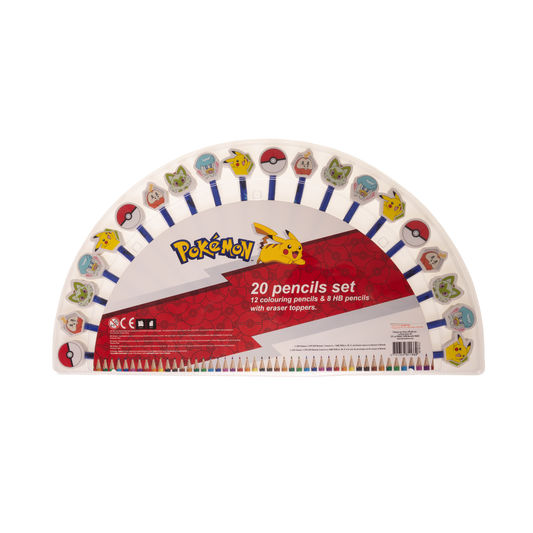 Pokémon 20 stk. forskellige blyanter med viskelæder på topen