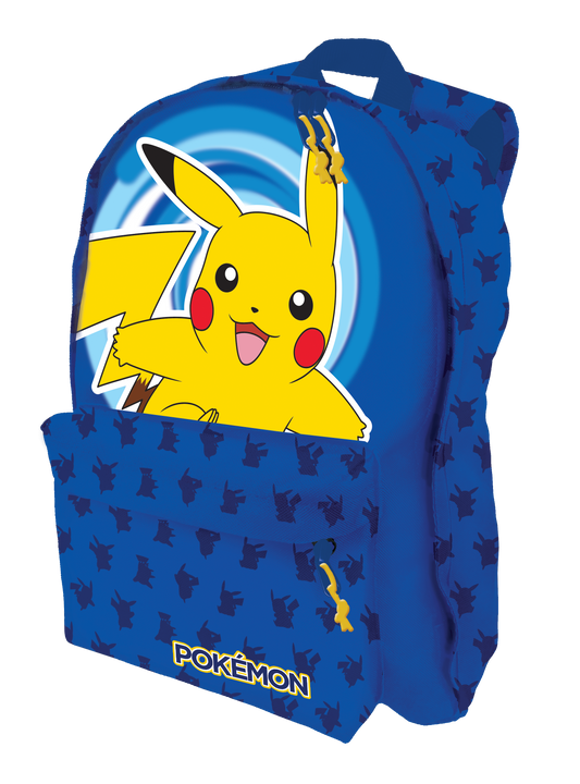 Pokémon Backpack with square front pockets, 300D nylon. H 38 cm, W 28, D 13 cm, volume approx. 13 liters