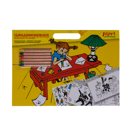 PIPPI Maleblok A4 med 6 farvekridt + klistermærker