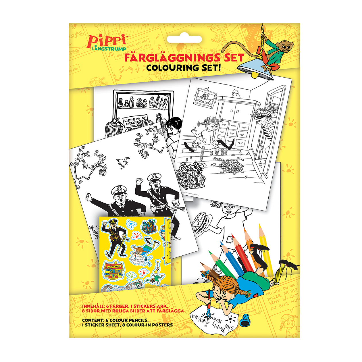 PIPPI Coloring set w/6 col. pencils stickers