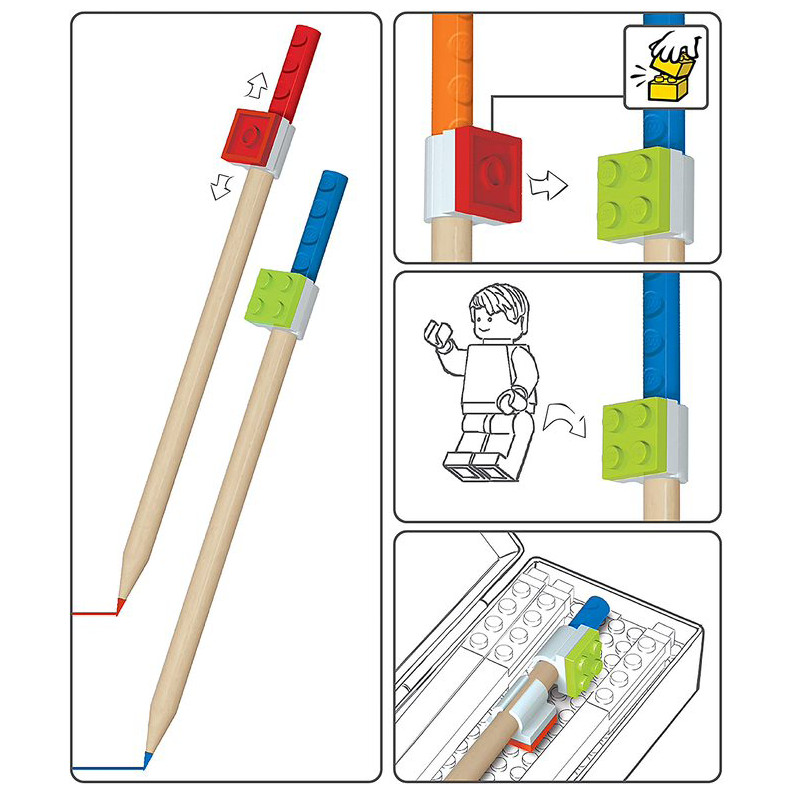 LEGO Stationery 12 Colored Pencils with 2 LEGO Brick Tops