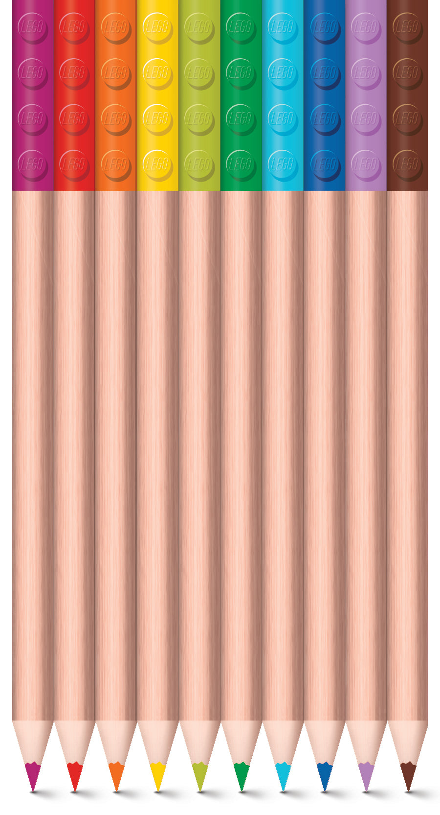 LEGO Stationery 12 Colored Pencils with 2 LEGO Brick Tops