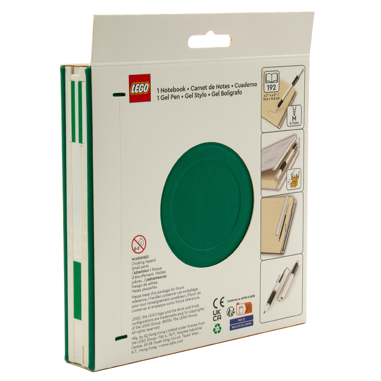 LEGO® Locking Notebook m/Gel Pen (æske) 192p, GRØN