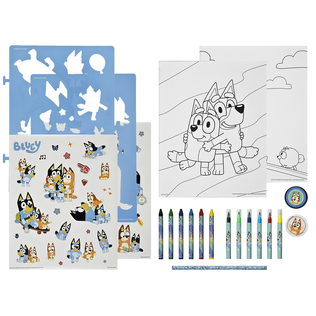 BLUEY skabelon- og farvesæt, 49 stk.
